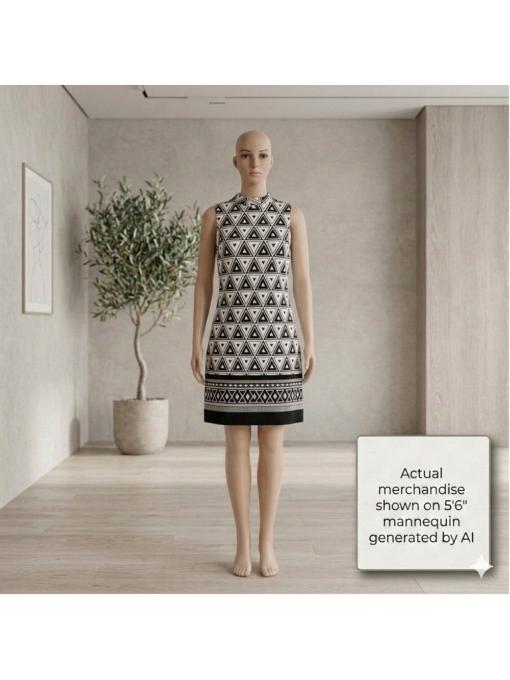 AGB Black White Geometric Mockneck Shift Dress Size 8 - Picture 9 of 9